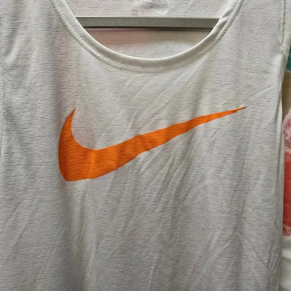 Nike Dri-Fit white racerback tank large‎ orange center swoosh XS